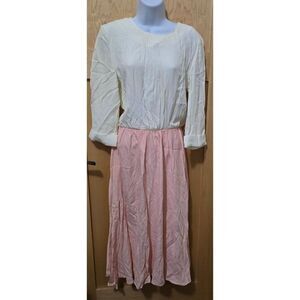 Vintage Just In Thyme Ltd 3/4 Sleeve Dress With Elastic Waist Cream & Pink Women